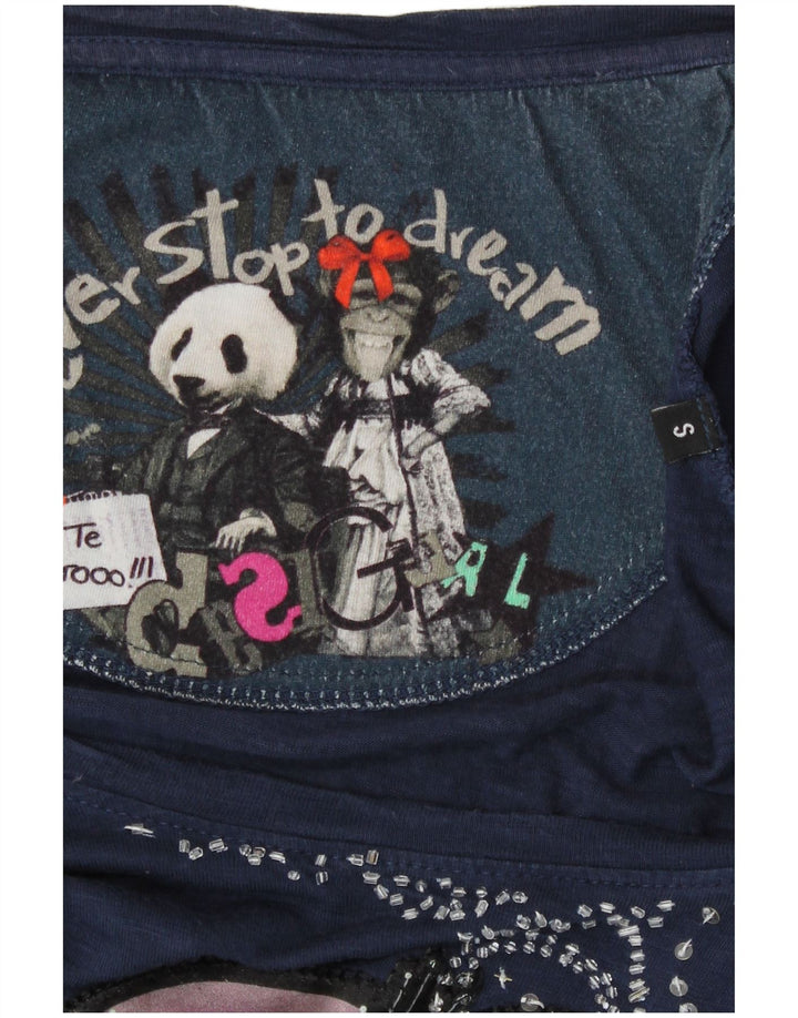 Desigual Womens Abstract Pattern Blouse Top UK 10 Small Navy Blue