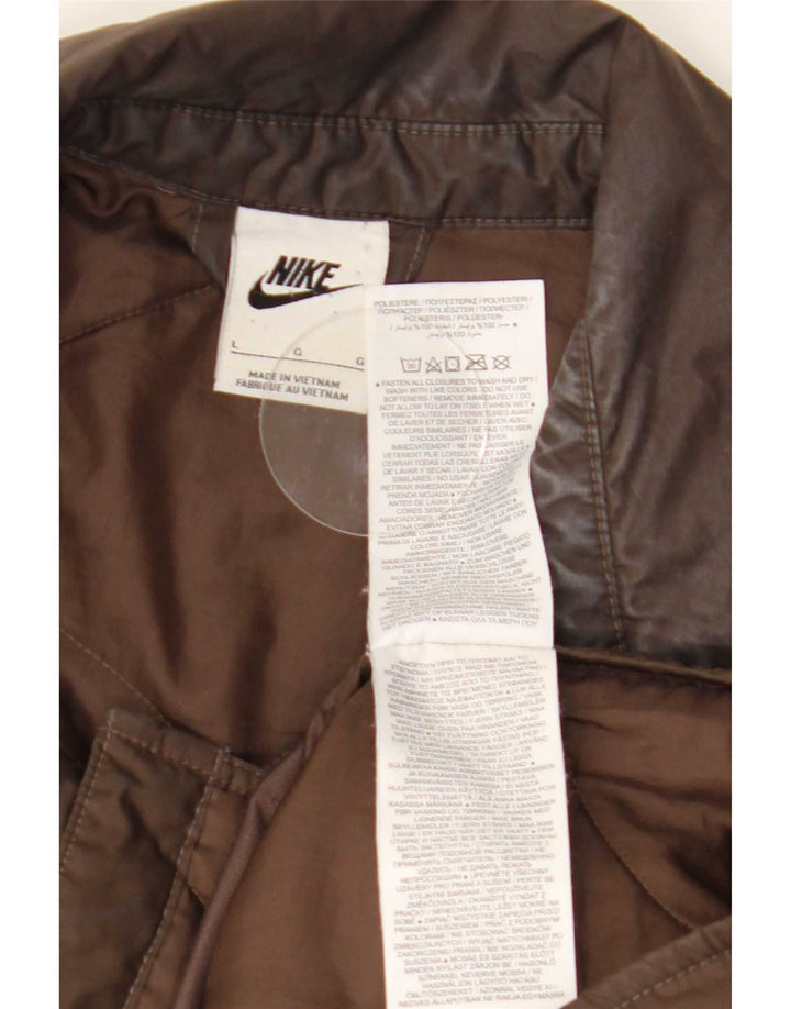 Nike Womens Oversized Quilted Jacket UK 16 Large Brown Polyester