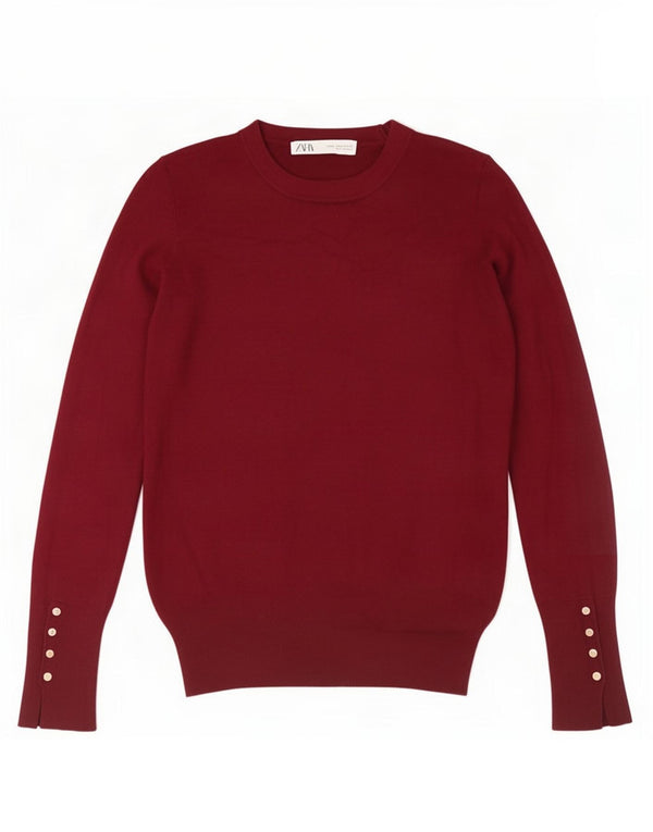 Zara Womens Crew Neck Jumper Sweater UK 8 Small Burgundy Viscose