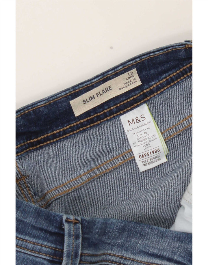 Marks & Spencer Womens Long Slim Flared Jeans UK 12 Medium W28 L32 Blue