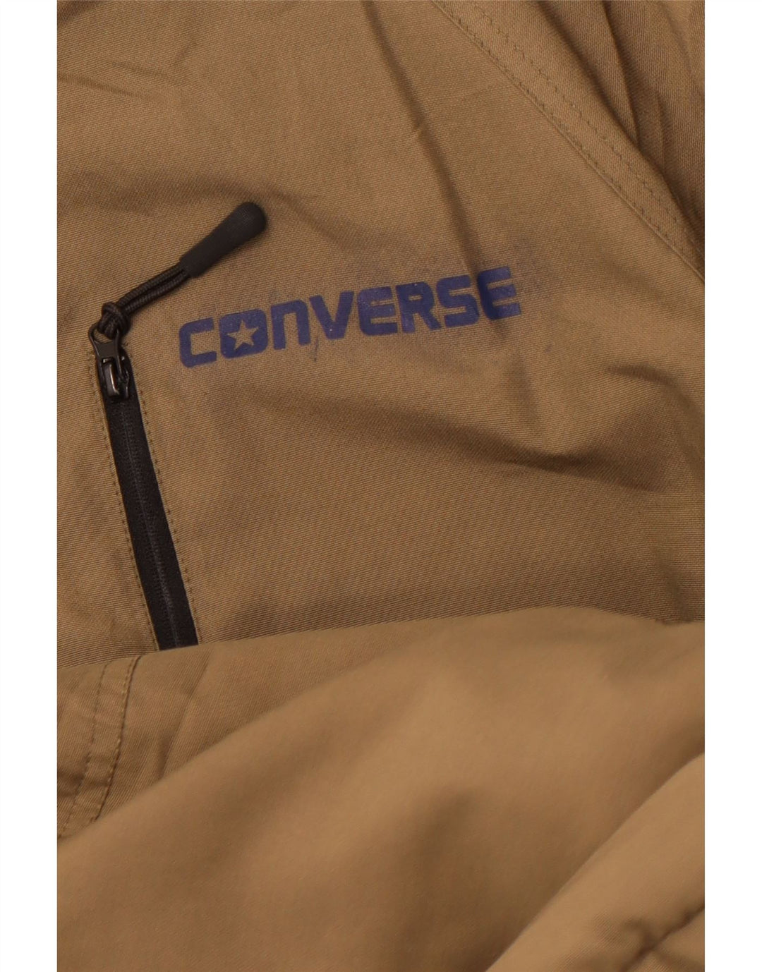 CONVERSE Mens Hooded Windbreaker Jacket UK 36 Small Khaki Cotton