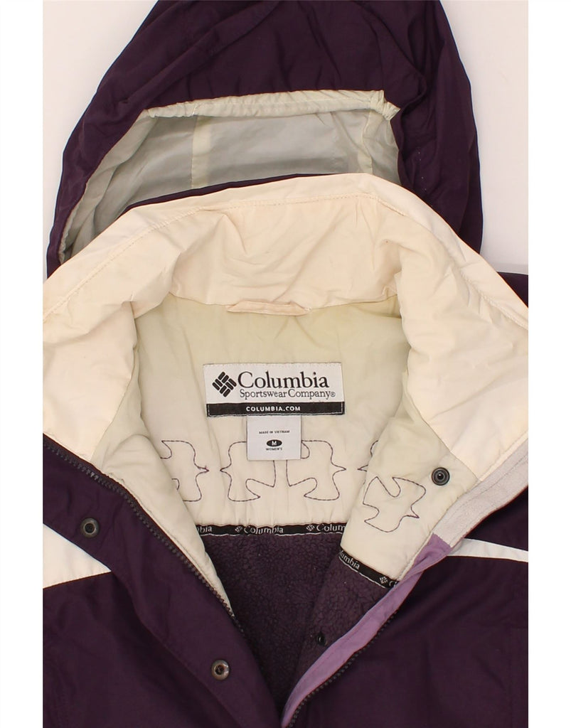 COLUMBIA Womens Hooded Windbreaker Jacket UK 14 Medium Purple Colourblock Vintage Columbia and Second-Hand Columbia from Messina Hembry 