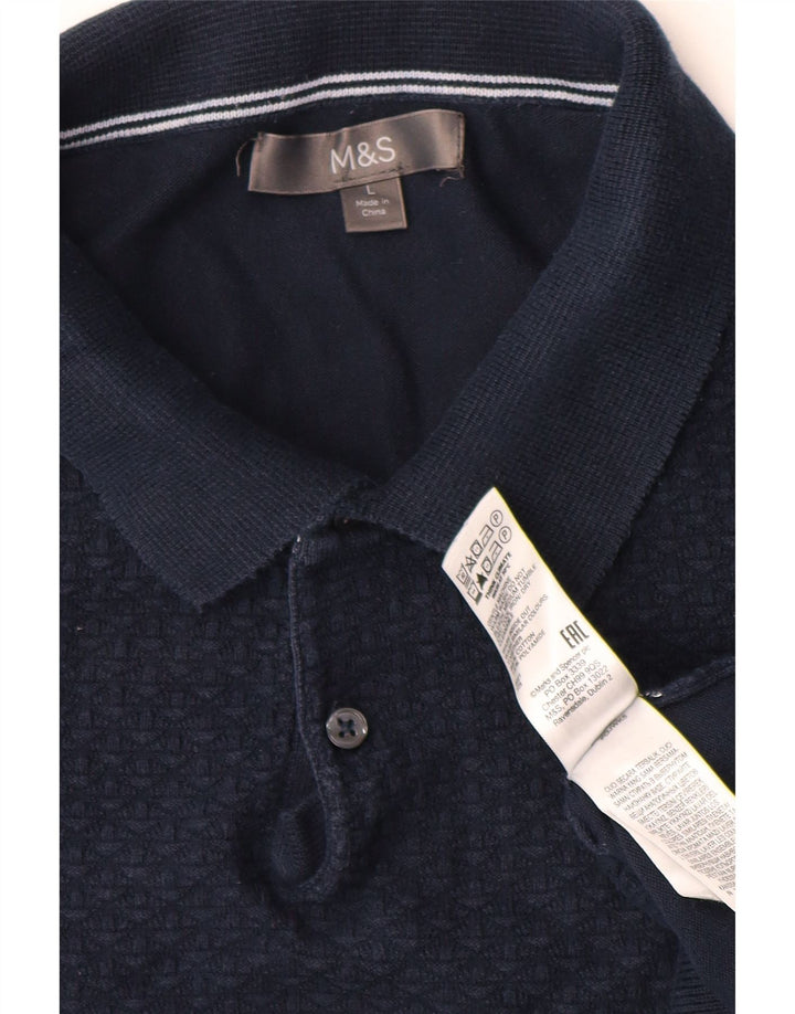 MARKS & SPENCER Mens Roll Neck Jumper Sweater Large Navy Blue Cotton
