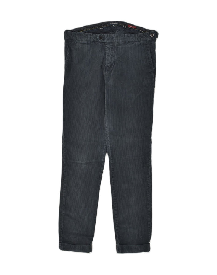 GUTTERIDGE Mens Slim Fit Corduroy Trousers IT 48 Medium W32 L30 Navy Blue
