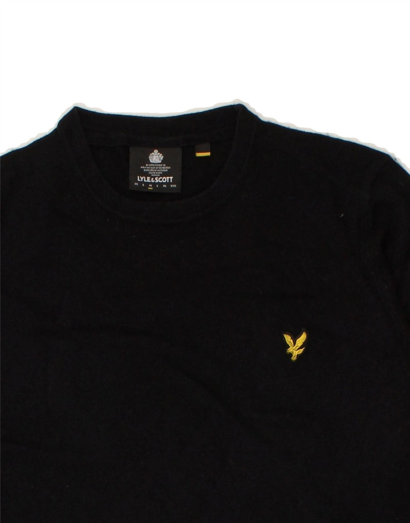 LYLE & SCOTT Mens Boat Neck Jumper Sweater Medium Black Cotton | Vintage Lyle & Scott | Thrift | Second-Hand Lyle & Scott | Used Clothing | Messina Hembry 