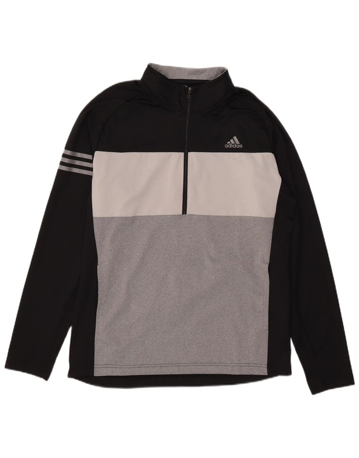 Adidas Mens Zip Neck Pullover Tracksuit Top Medium Black Colourblock