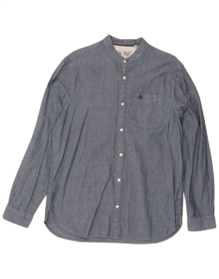 Penguin Mens Shirt Large Navy Blue Flecked Cotton