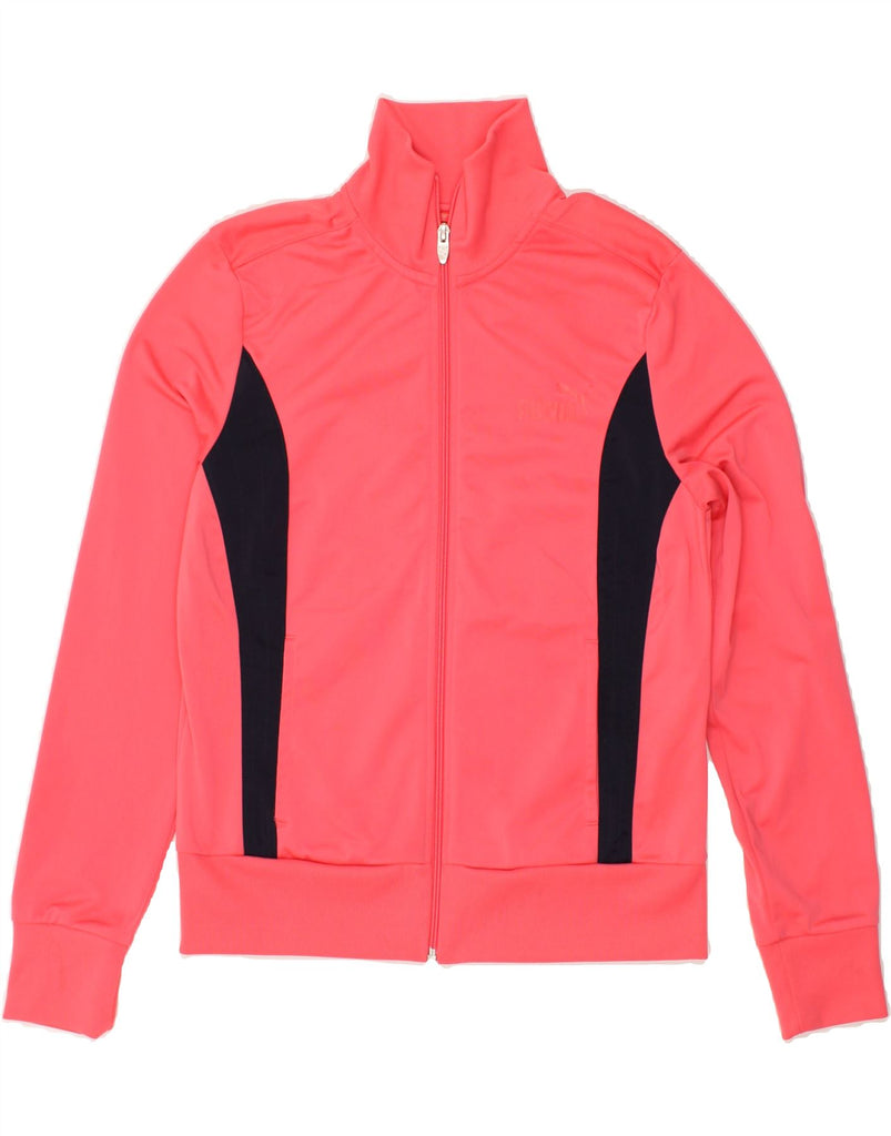 PUMA Womens Graphic Tracksuit Top Jacket UK 14 Medium Pink Colourblock | Vintage Puma | Thrift | Second-Hand Puma | Used Clothing | Messina Hembry 