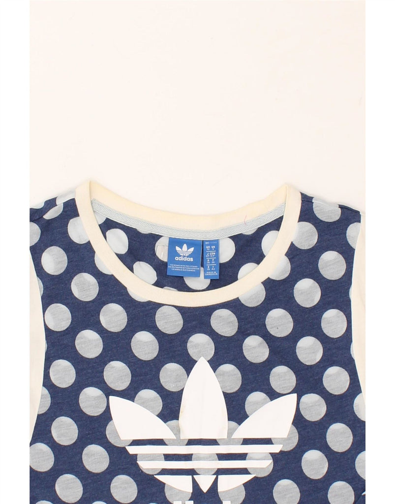 ADIDAS Womens Oversized Graphic T-Shirt Top UK 10 Small Blue Polka Dot Vintage Adidas and Second-Hand Adidas from Messina Hembry 