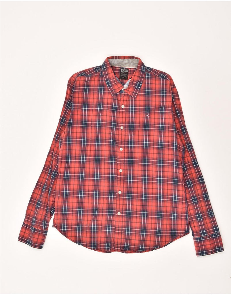 TOMMY HILFIGER Mens Shirt Large Red Check Cotton | Vintage Tommy Hilfiger | Thrift | Second-Hand Tommy Hilfiger | Used Clothing | Messina Hembry 