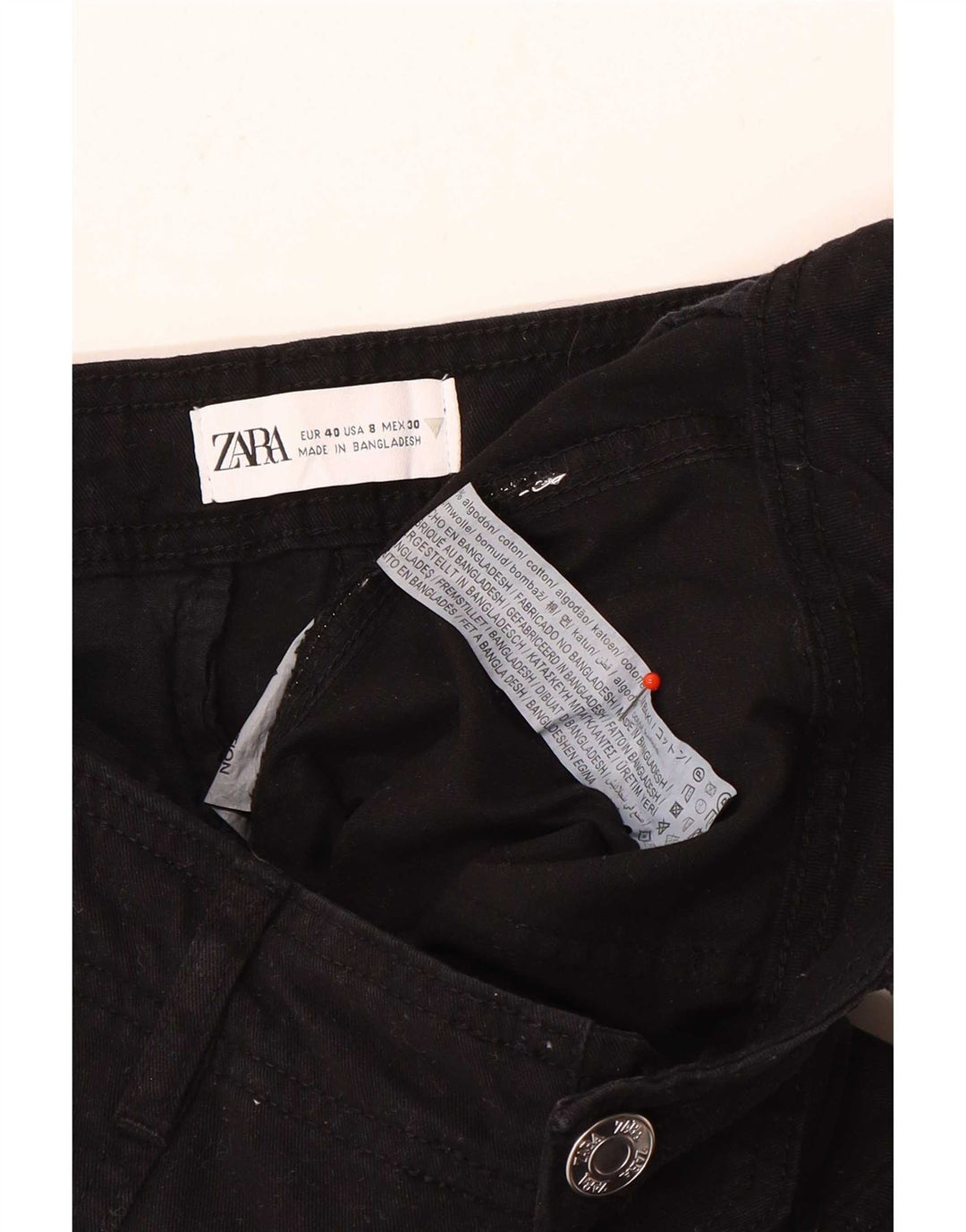 Zara Womens Straight Cargo Trousers EU 40 Medium W30 L31 Black Cotton