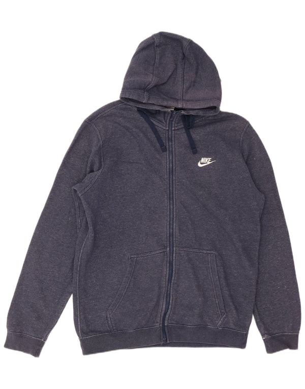 NIKE Mens Zip Hoodie Sweater Medium Navy Blue Cotton