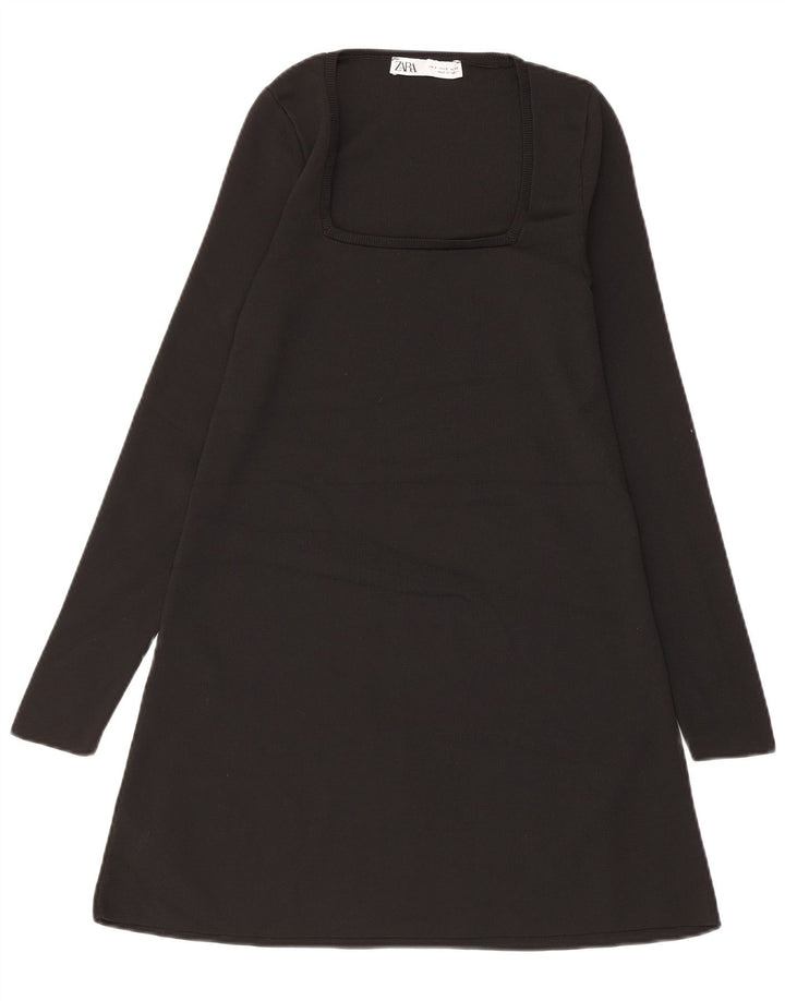 Zara Womens Long Sleeve A-Line Dress UK 10 Small Black Polyester