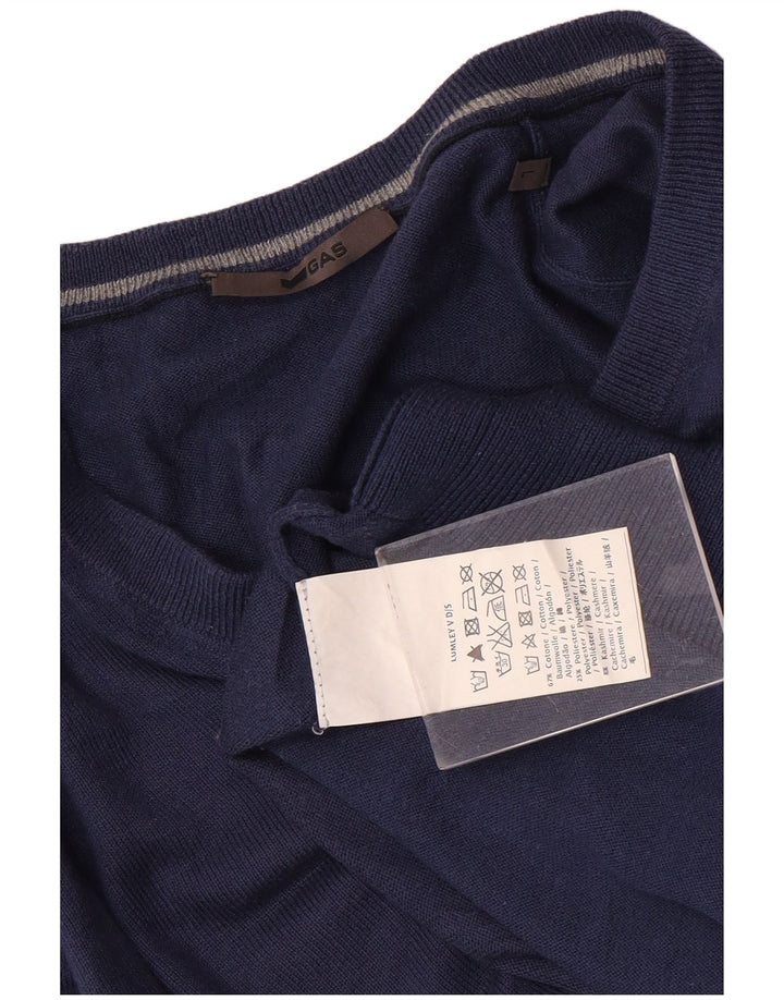 Gas Mens V-Neck Jumper Sweater Large Blue Cotton