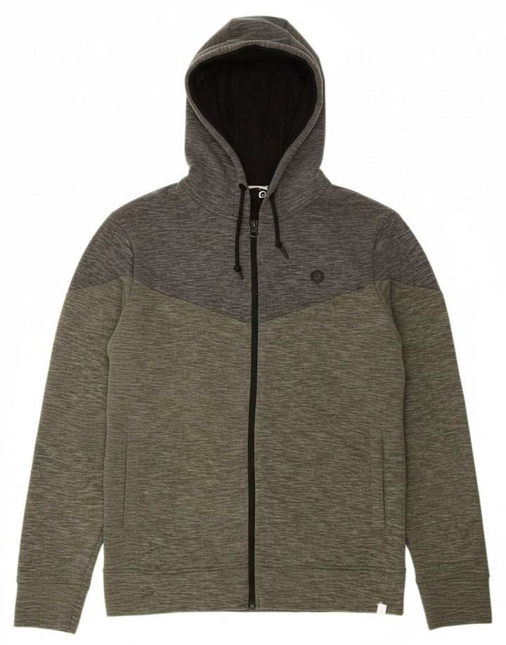 JACK & JONES Mens Zip Hoodie Sweater Medium Green Colourblock Cotton