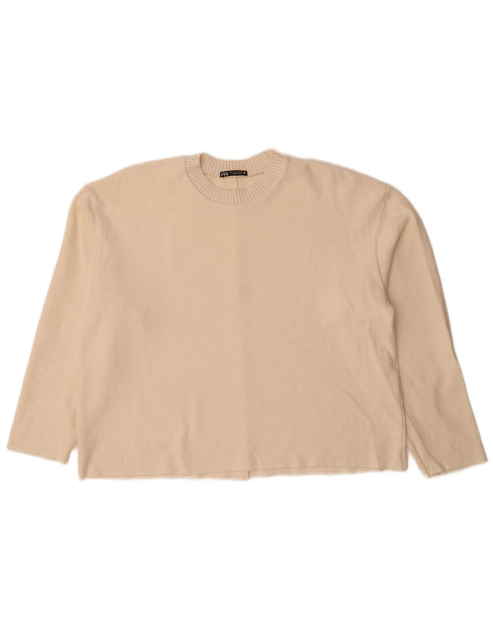 Zara Womens Oversized Crew Neck Jumper Sweater UK 16 Large Off White