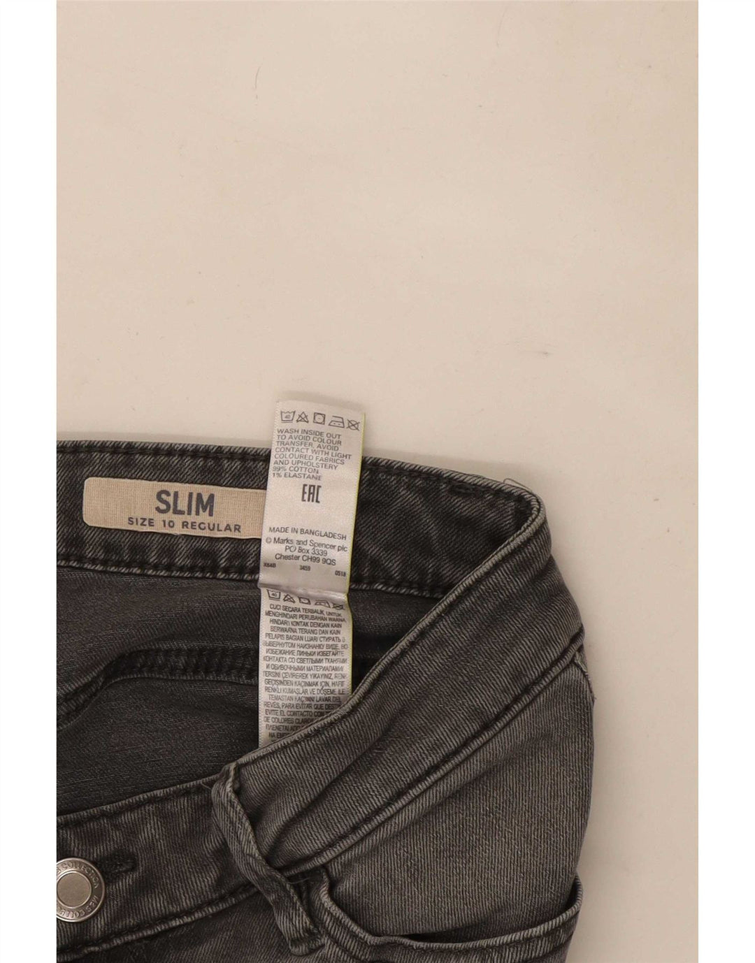 Marks & Spencer Womens Slim Jeans UK 10 Small W27 L29 Grey Cotton