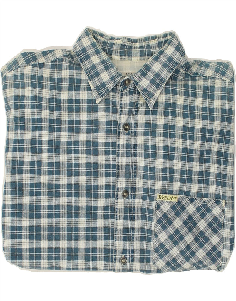 REPLAY Mens Shirt Large Blue Check Cotton | Vintage Replay | Thrift | Second-Hand Replay | Used Clothing | Messina Hembry 