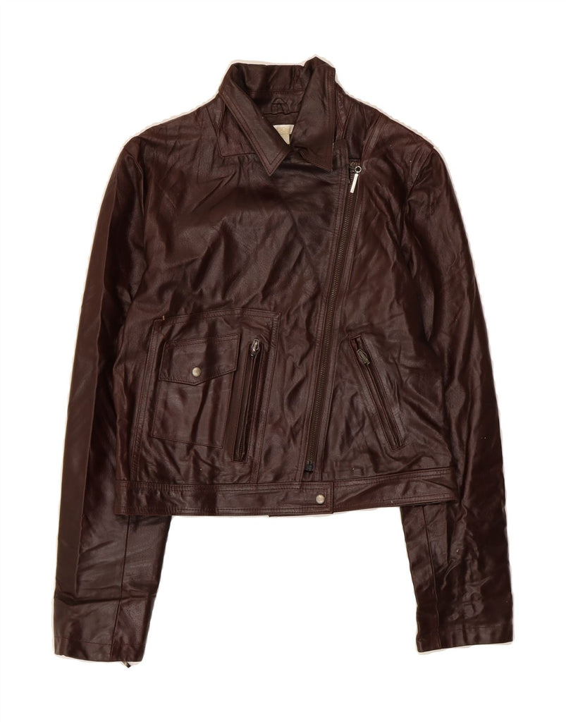 KOOKAI Womens Crop Leather Jacket EU 40 Medium Brown Vintage Kookai and Second-Hand Kookai from Messina Hembry 