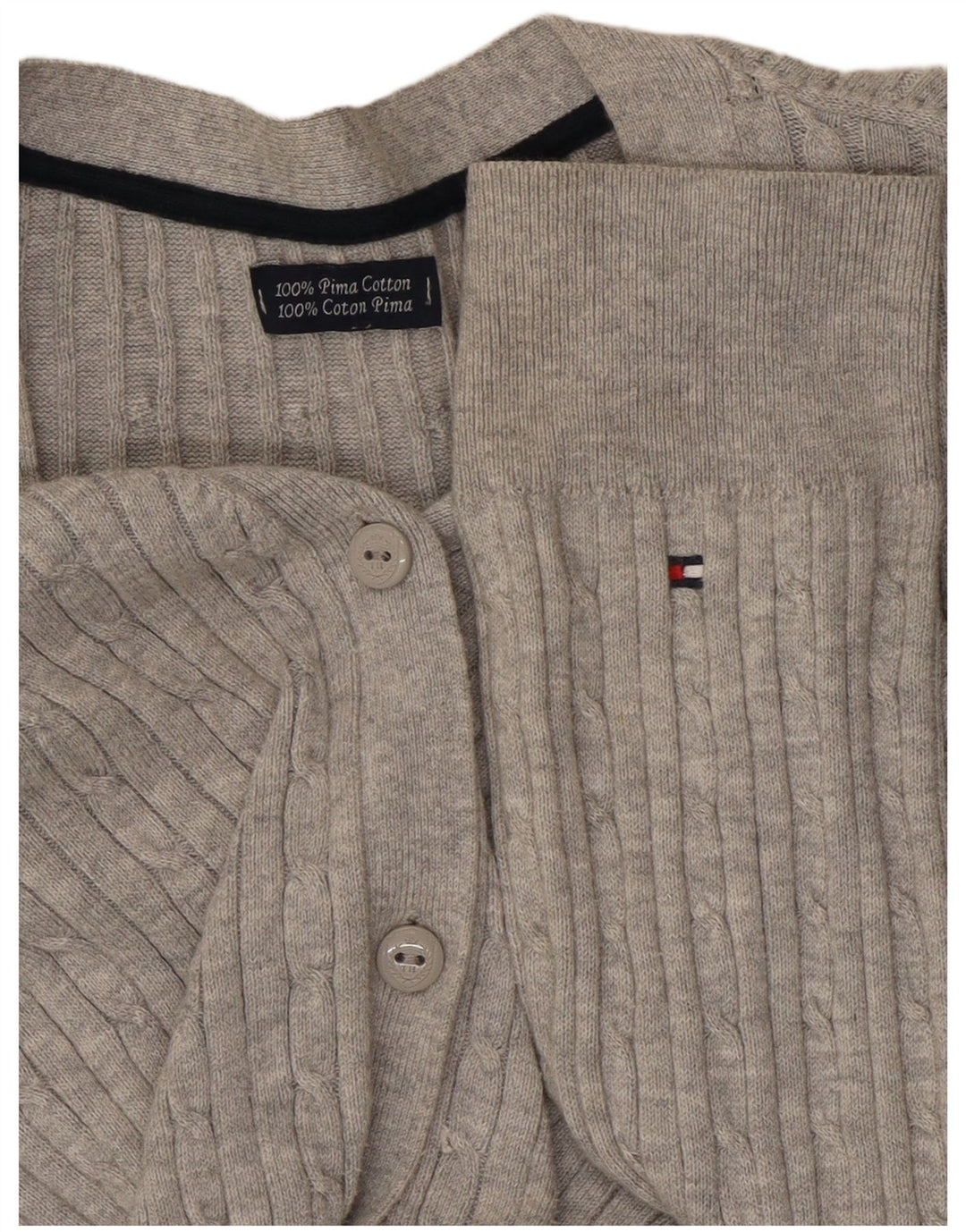 TOMMY HILFIGER Womens Cardigan Sweater UK 12 Medium Grey Cotton