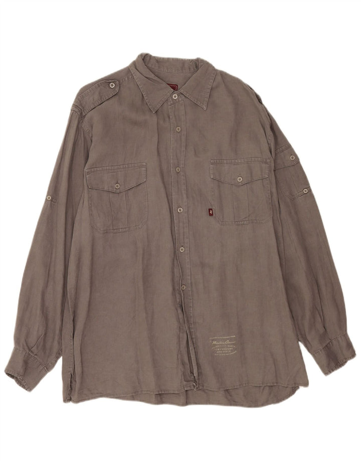 Marlboro Classics Mens Military Shirt Large Grey Linen