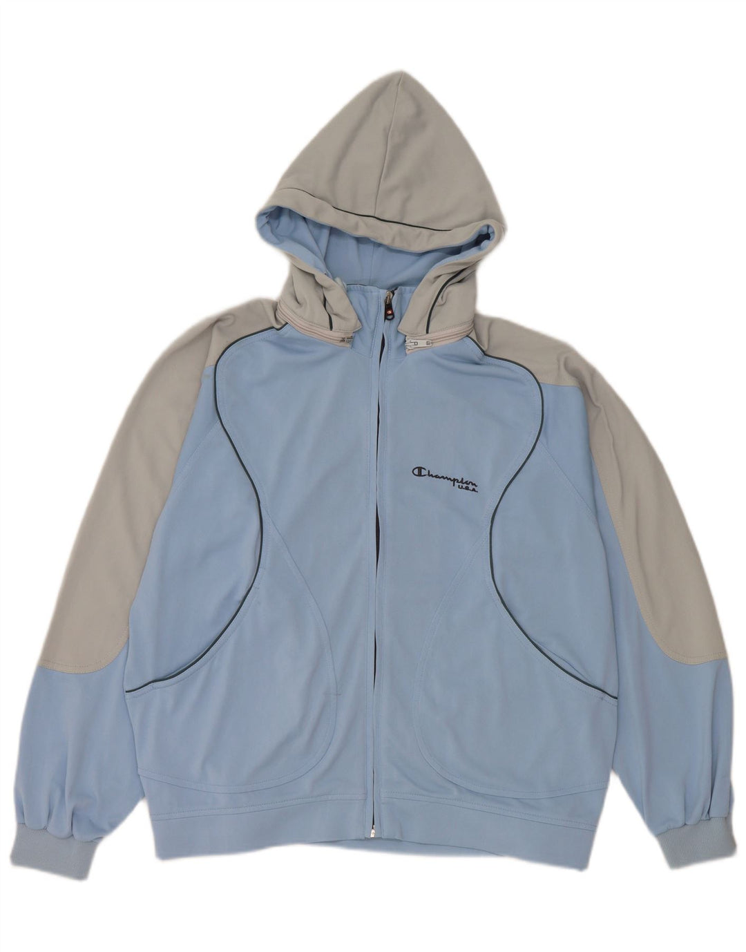 Champion Mens Hooded Tracksuit Top Jacket Small Blue Colourblock Polyester