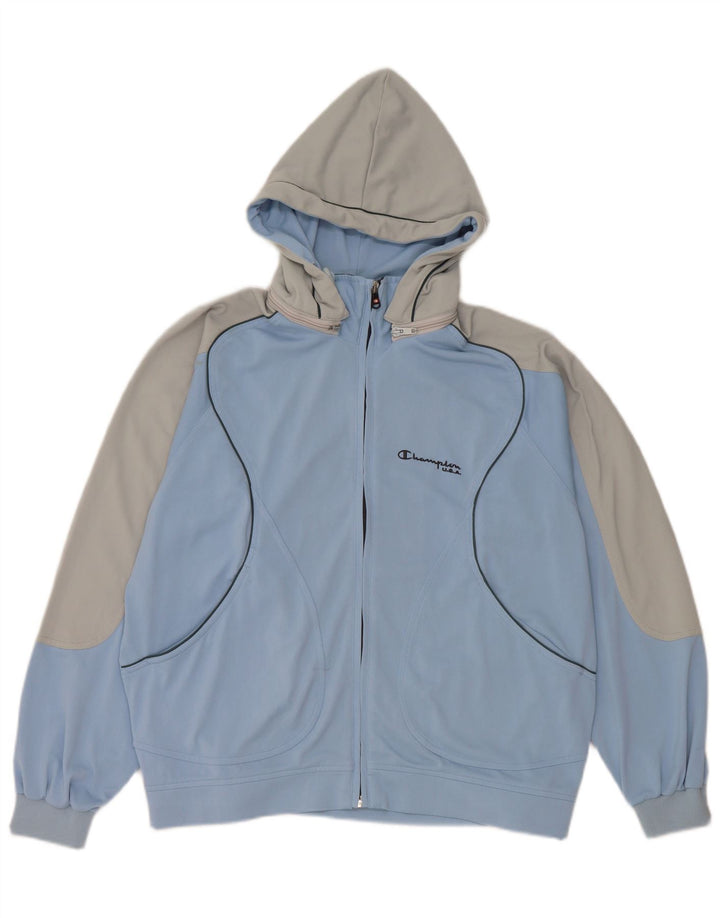 Champion Mens Hooded Tracksuit Top Jacket Small Blue Colourblock Polyester
