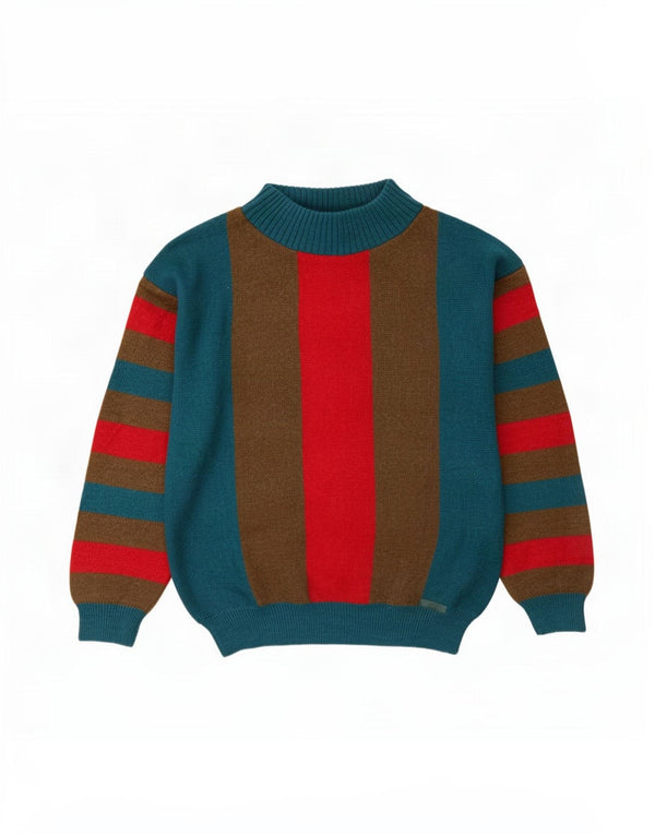 Vintage Mens Turtle Neck Jumper Sweater Medium Blue Striped Acrylic