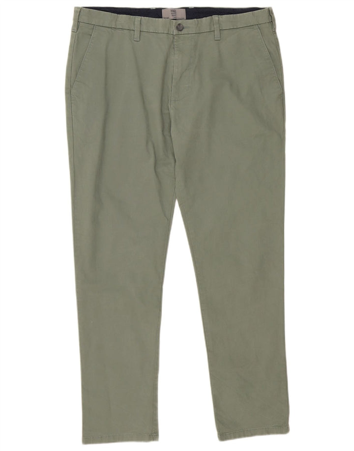 MARKS & SPENCER Mens Skinny Chino Trousers W36 L29 Green Cotton
