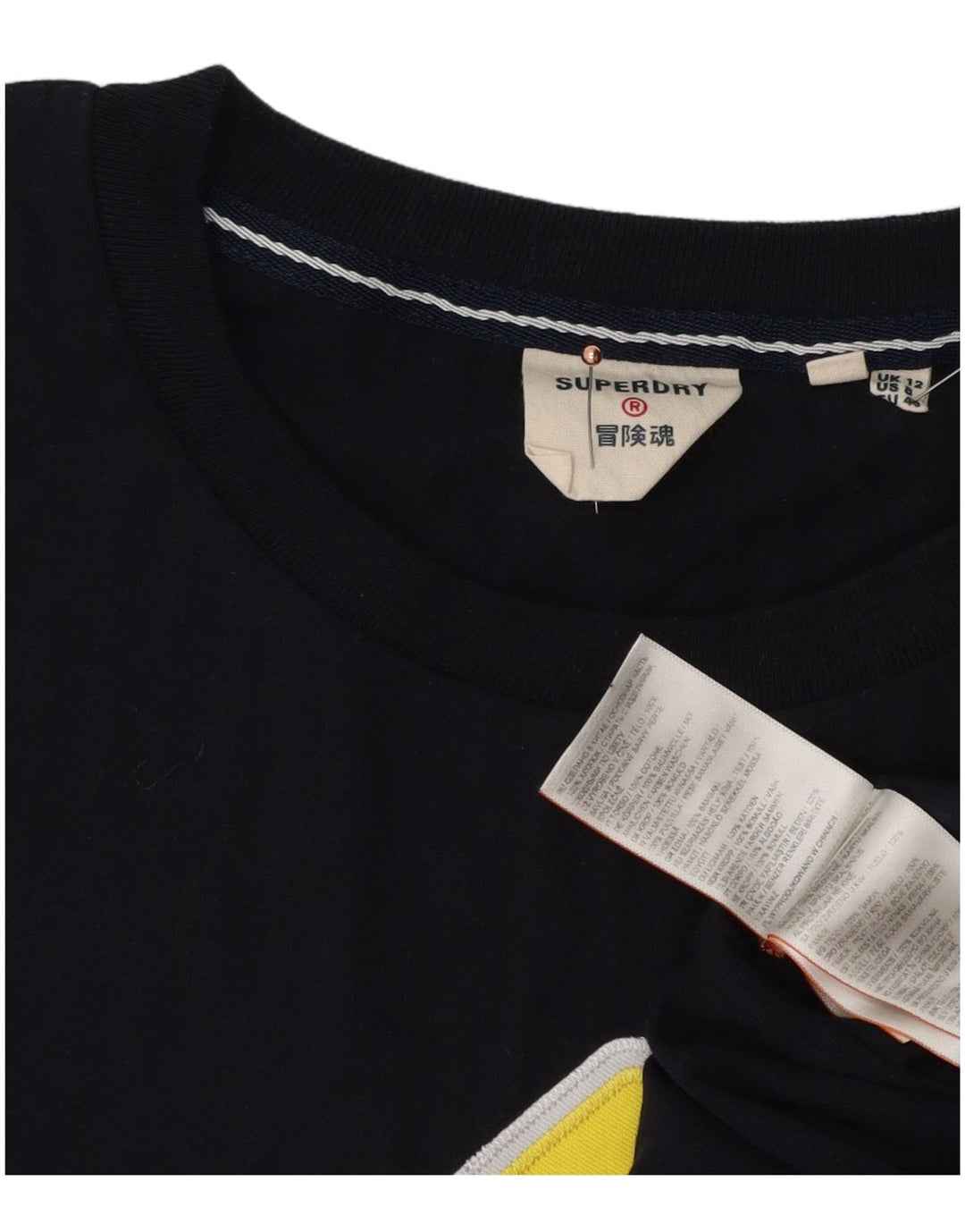 SUPERDRY Womens Graphic T-Shirt Top UK 12 Medium  Navy Blue Cotton