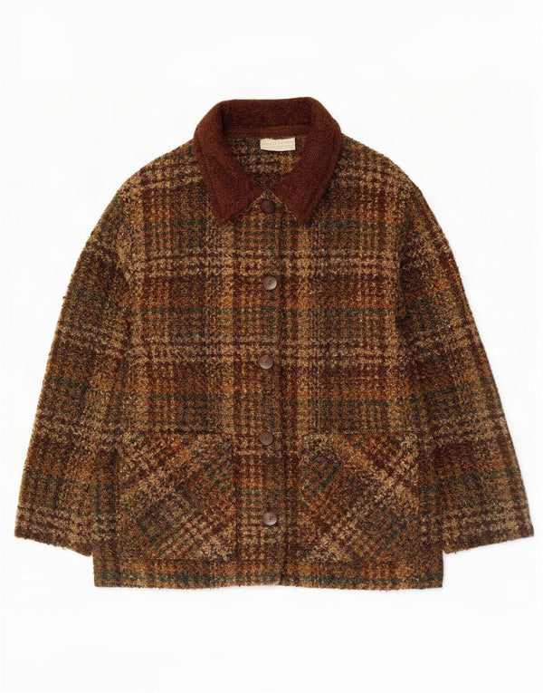 Weave of The Irish Mens Short Overcoat UK 14 Medium Brown Plaid Wool