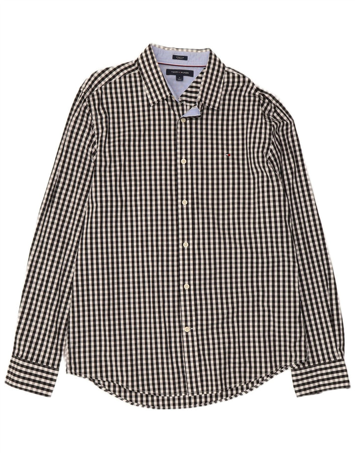 TOMMY HILFIGER Mens Shirt Medium Black Gingham Cotton