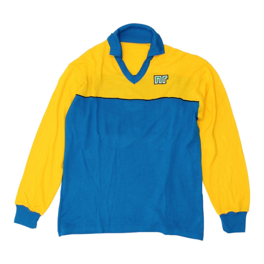 Ennerre Mens Yellow Blue Acrylic Long Sleeve Football Shirt | Vintage 80s Sports | Vintage Messina Hembry | Thrift | Second-Hand Messina Hembry | Used Clothing | Messina Hembry 