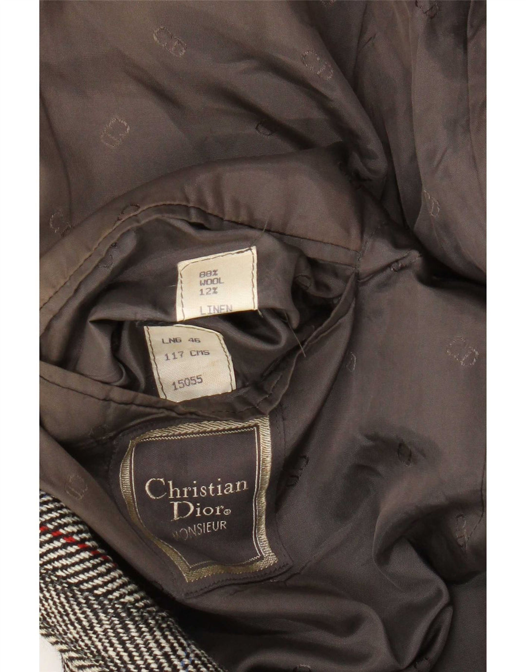 Christian Dior Mens 2 Button Blazer Jacket UK 46 3XL Grey Herringbone Wool