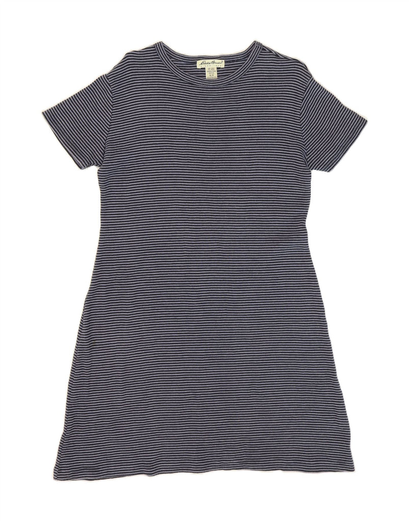 EDDIE BAUER Womens T-Shirt Dress UK 10 Small Navy Blue Pinstripe Cotton Vintage Eddie Bauer and Second-Hand Eddie Bauer from Messina Hembry 