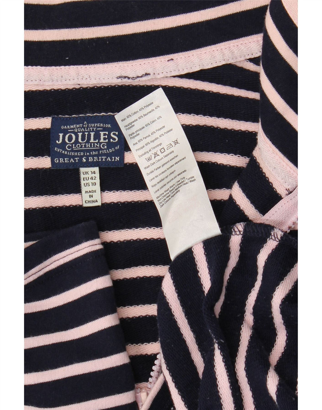 JOULES Womens Zip Neck Sweatshirt Jumper UK 14 Large Navy Blue Striped