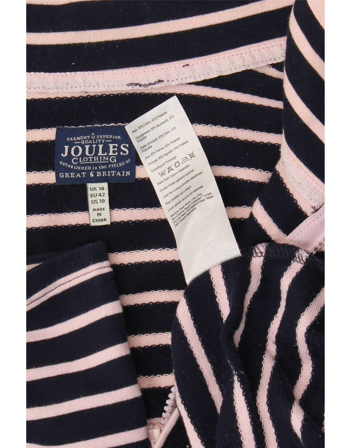 JOULES Womens Zip Neck Sweatshirt Jumper UK 14 Large Navy Blue Striped