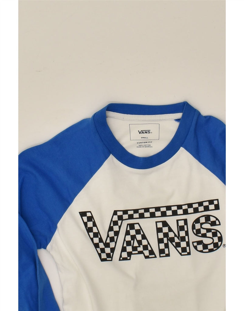 VANS Womens Custom Fit Graphic Top 3/4 Sleeve UK 8 Small White Colourblock | Vintage Vans | Thrift | Second-Hand Vans | Used Clothing | Messina Hembry 