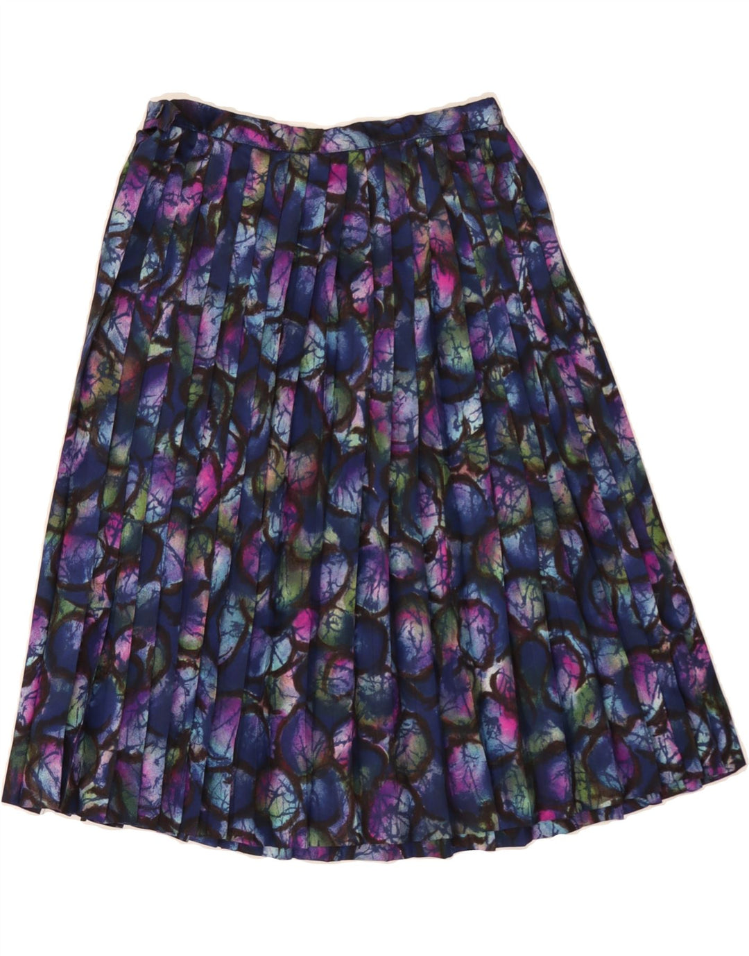 VINTAGE Womens Abstract Pattern Knife Pleated Skirt W30 Medium Navy Blue Vintage Vintage and Second-Hand Vintage from Messina Hembry 