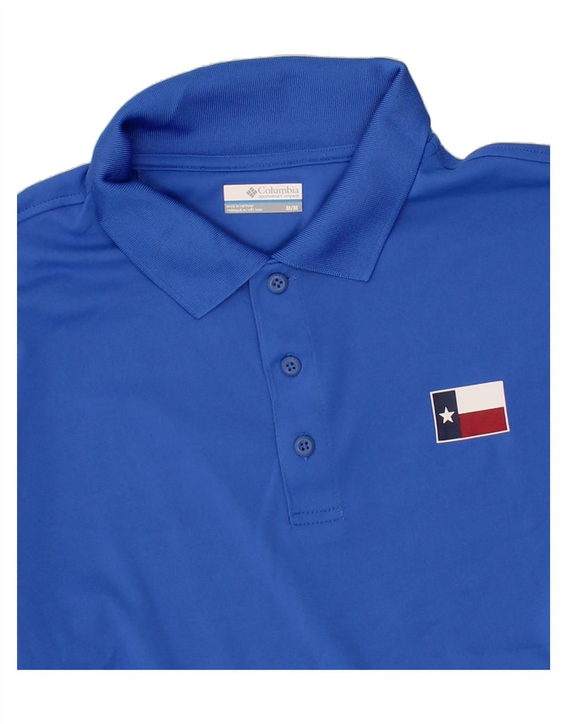 COLUMBIA Mens Polo Shirt Medium Blue Polyester Vintage Columbia and Second-Hand Columbia from Messina Hembry 
