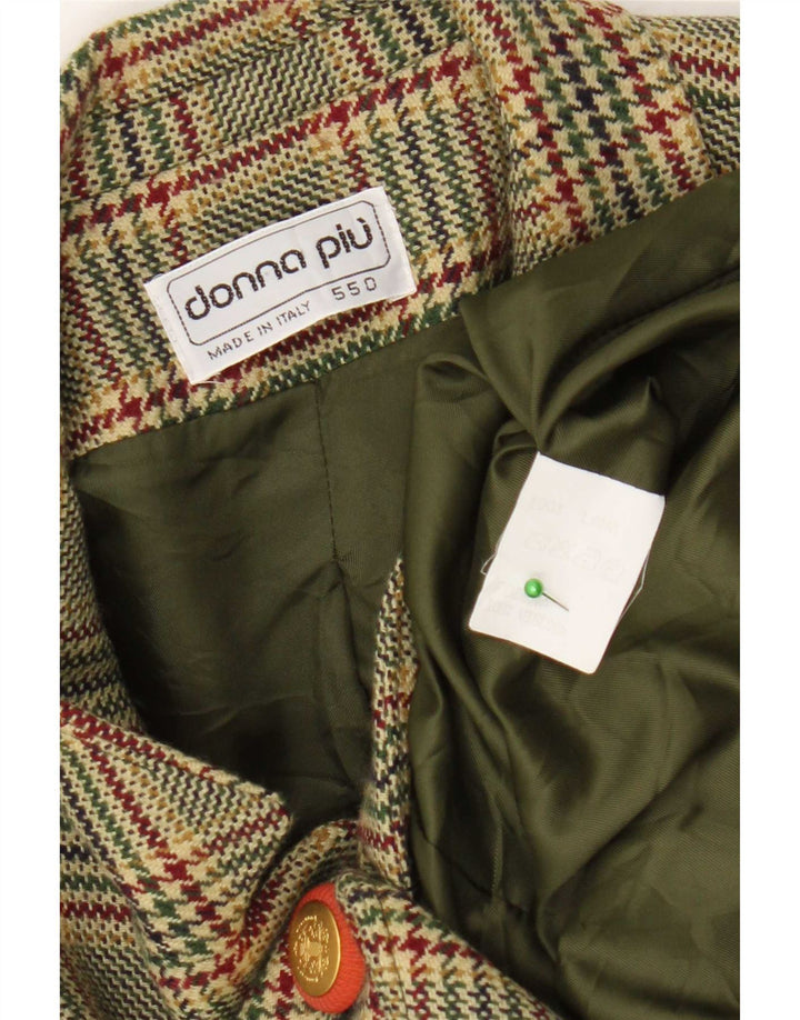 Donna Piu Womens 3 Button Blazer Jacket UK 20 2XL Green Houndstooth Wool