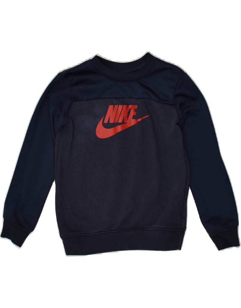 NIKE Boys Graphic Sweatshirt Jumper 4-5 Years Small Navy Blue Polyester | Vintage Nike | Thrift | Second-Hand Nike | Used Clothing | Messina Hembry 