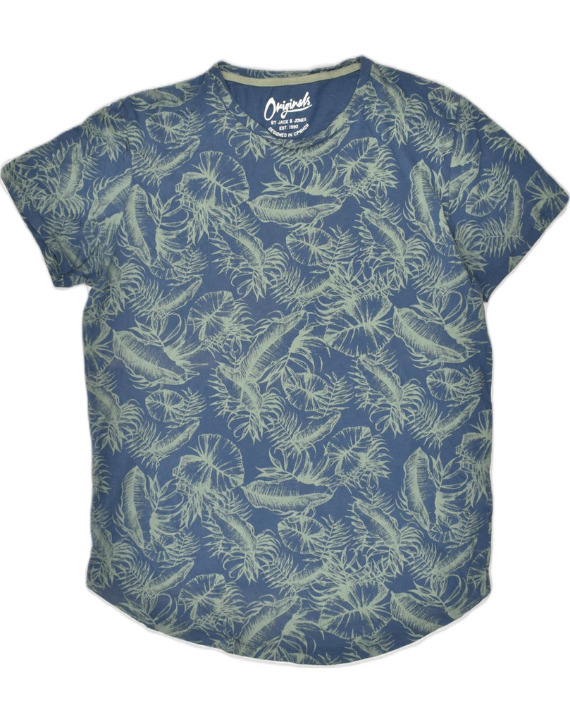 JACK & JONES Mens Graphic T-Shirt Top Large Blue Floral Cotton | Vintage Jack & Jones | Thrift | Second-Hand Jack & Jones | Used Clothing | Messina Hembry 