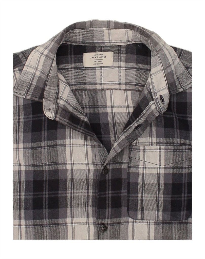 JACK & JONES Mens Shirt Large Grey Check Cotton Vintage Jack & Jones and Second-Hand Jack & Jones from Messina Hembry 