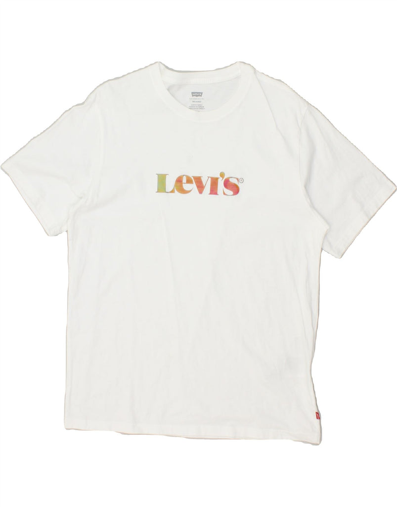 LEVI'S Womens Relaxed Fit Graphic T-Shirt Top UK 14 Medium White Cotton | Vintage Levi's | Thrift | Second-Hand Levi's | Used Clothing | Messina Hembry 