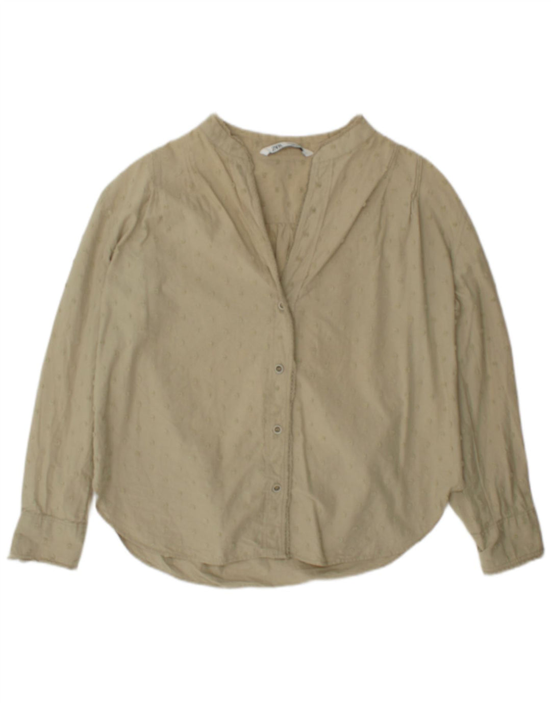 Zara Womens Oversized Shirt Blouse UK 10 Small Green Spotted Cotton