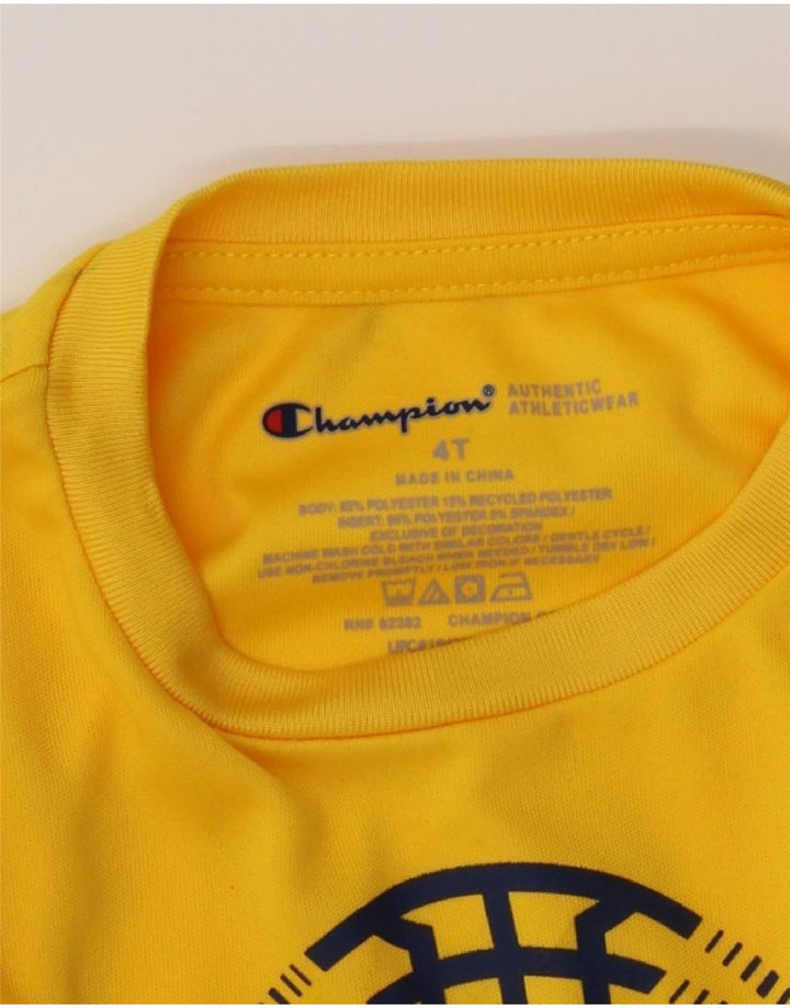 CHAMPION Boys Graphic T-Shirt Top 3-4 Years Yellow Polyester Vintage Champion and Second-Hand Champion from Messina Hembry 