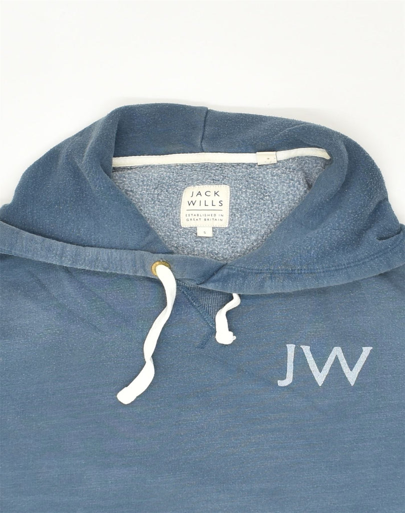 JACK WILLS Mens Graphic Hoodie Jumper Small Blue Cotton | Vintage Jack Wills | Thrift | Second-Hand Jack Wills | Used Clothing | Messina Hembry 