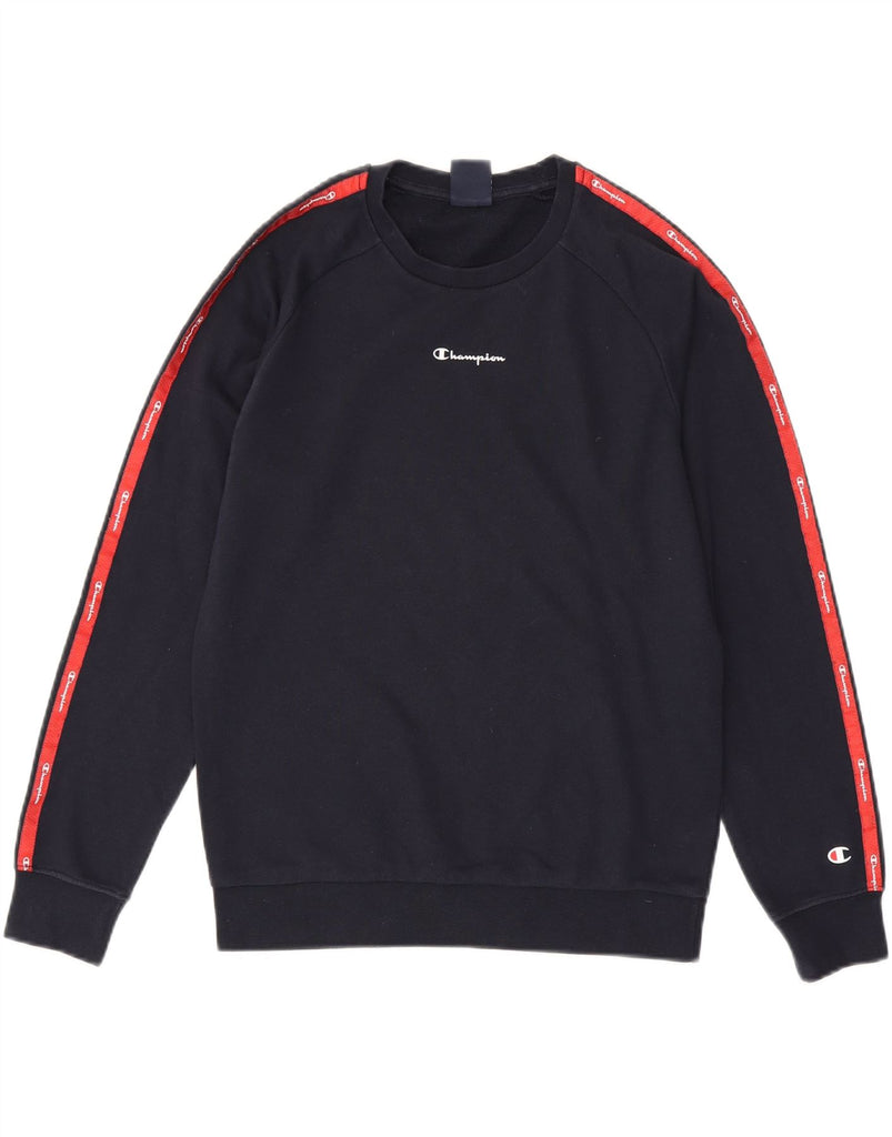 CHAMPION Boys Sweatshirt Jumper 13-14 Years XL Navy Blue Colourblock Vintage Champion and Second-Hand Champion from Messina Hembry 