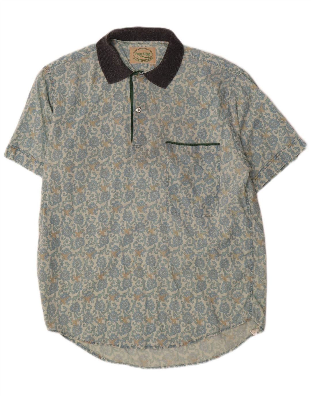 Peter Elliot Mens Short Sleeve Pullover Shirt Medium Blue Floral Cotton